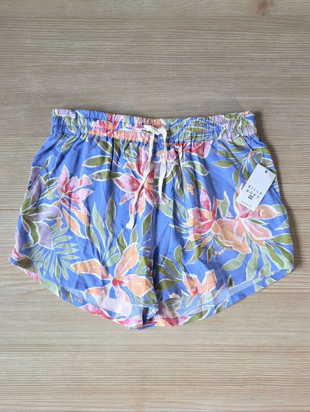 Billabong Pipe Line Blue Floral Tropical Drawstring Shorts Womens Size Medium